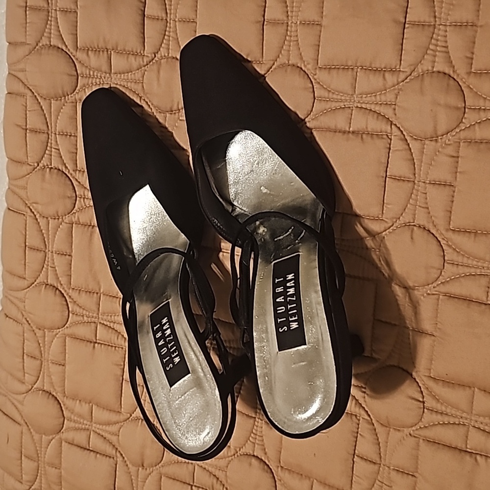 Vintage Stewart Weitzman Suede Slingbacks, Black, Size 8.5